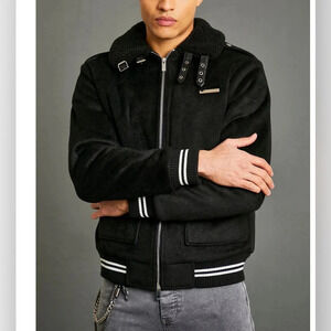 BoohooMan Black BACK VARSITY JACKET sz small